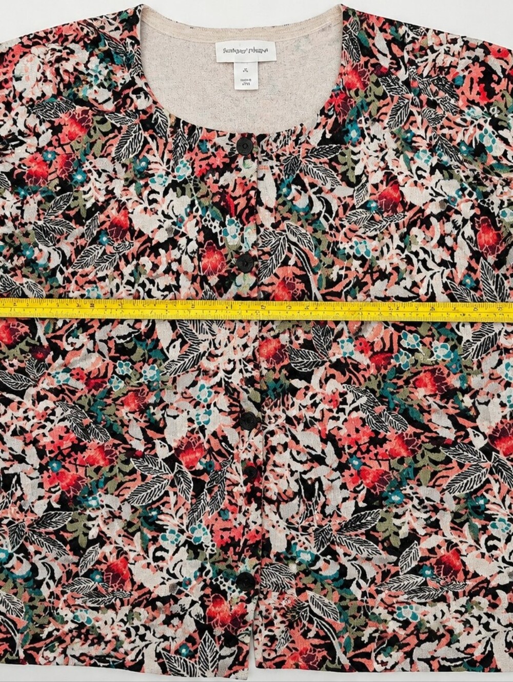 Christopher & Banks XL Floral Cardigan 100% Cotton 3/4 Sleeve Multicolor - Picture 7 of 8